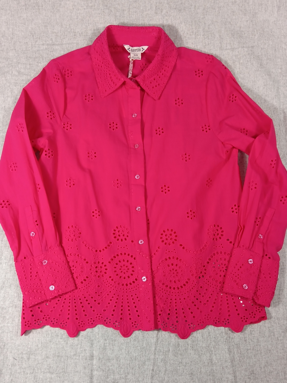Nanette Nanette Lepore Pink Eyelet Button-Front Long Sleeves Women Blouse Size M